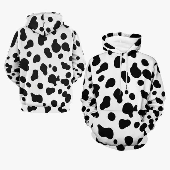 Dalmatian Dog Cow Print Drawstring Hoodies Pullover Sweatshirts Long Sleeve SM - Picture 1 of 11